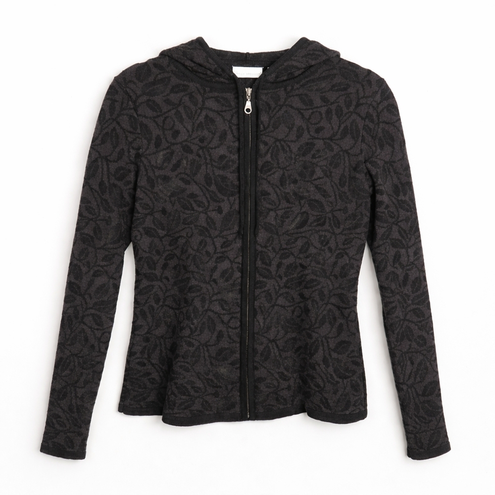 Sarah Spencer 100% Wool Zip Hooded Sweater Leaf Print Small